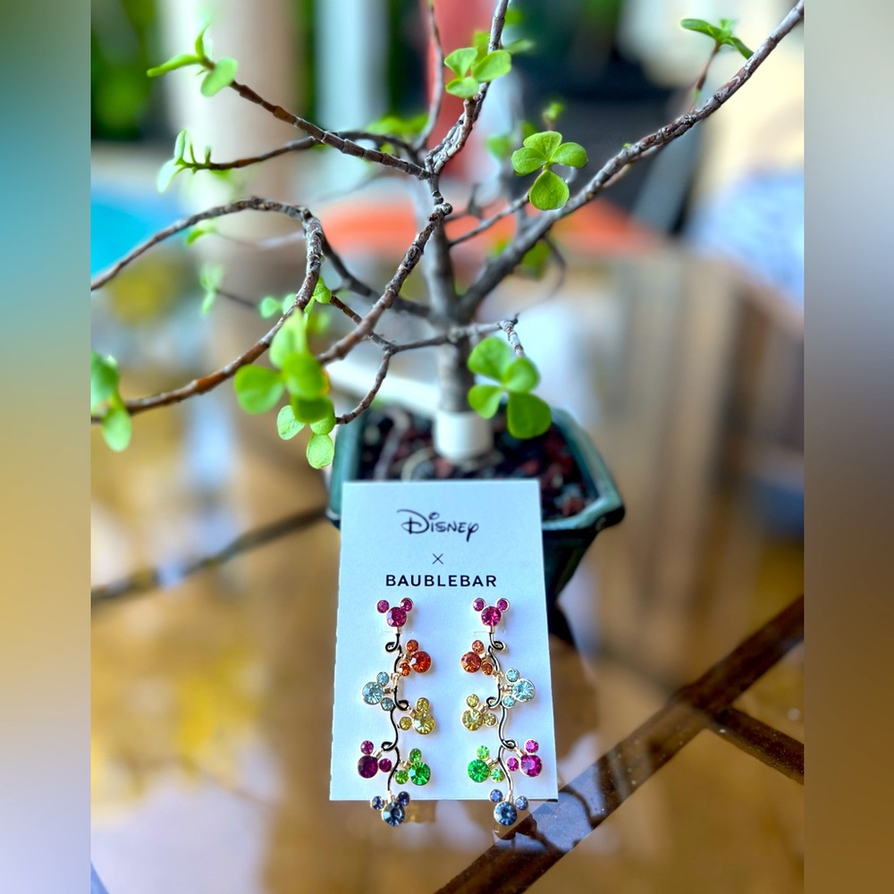 NWT Disney x BaubleBar Mickey Mouse Rainbow Christmas Lights Drop Earrings